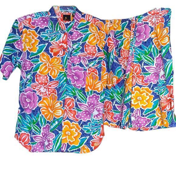 VINTAGE 1980s LIZ CLAIBORNE Shirt Bermuda‎ Shorts SET Modern Size Large Floral - Picture 15 of 15